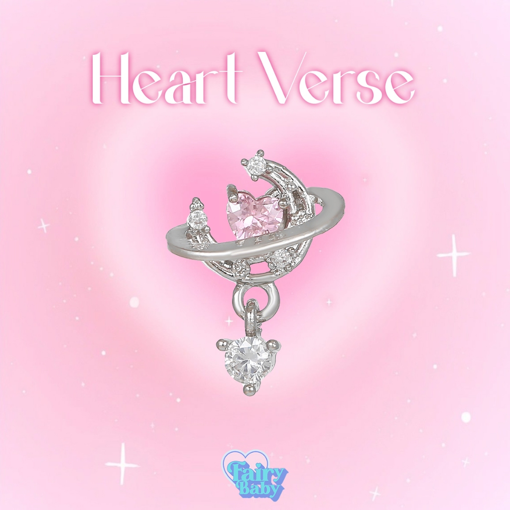 Fairybaby จิว Heart Verse (1ชิ้น) จิวหู รูปพระจันทร์ พระจันทร์เสี้ยว ล้อมด้วยวงแหวน รูปหัวใจสีชมพู น่ารัก แบบ (J1-080)