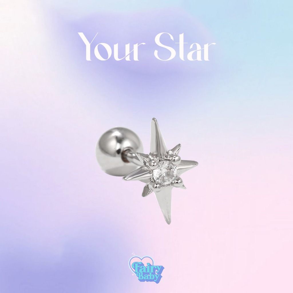 Fairybaby จิว your star (1ชิ้น) จิวต่างหูรูปดาวจิ๋ว จิวหู สีเงิน ตกแต่งรูปดาวเพชรสวยงาม (J1-159)