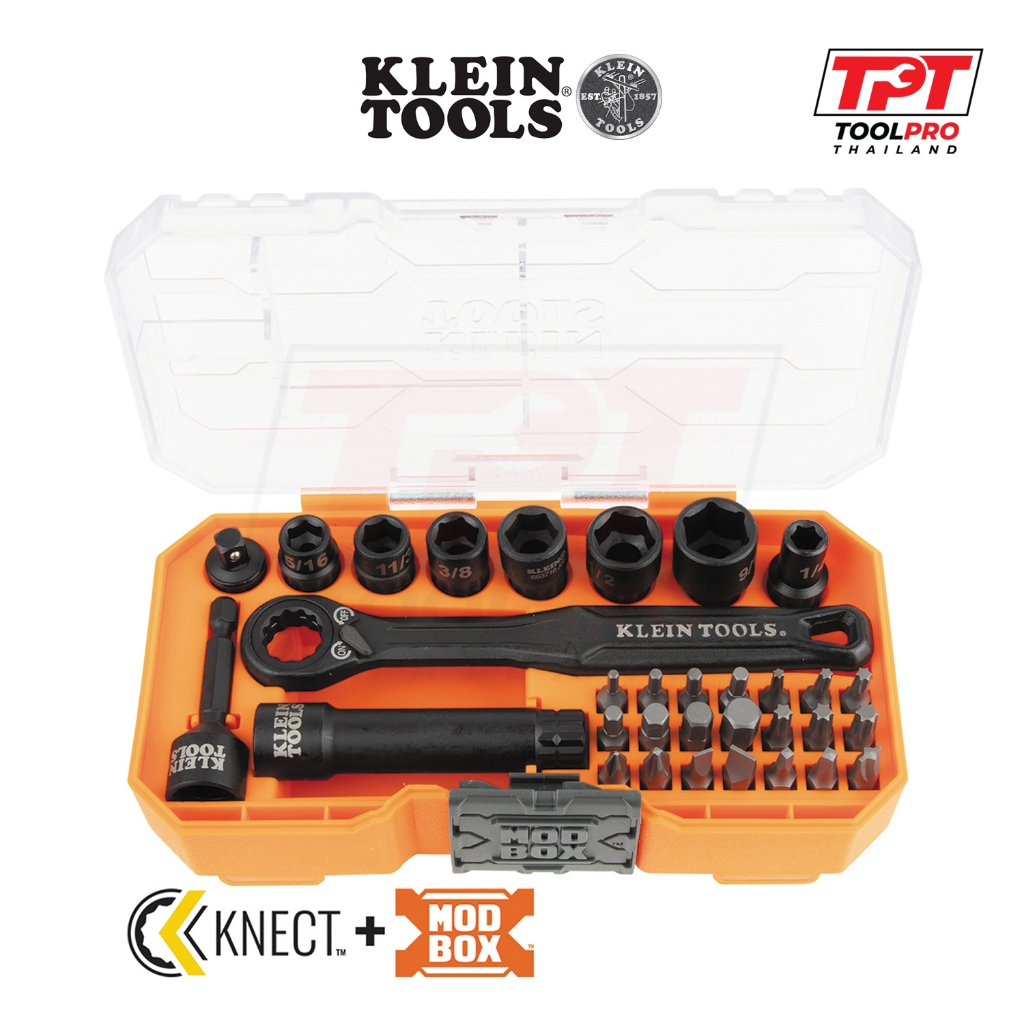 Klein Tools ชุดเครื่องมือ KNECT 1/4" Drive Impact-Rated Pass Through Socket Set, 32-Piece (65300)