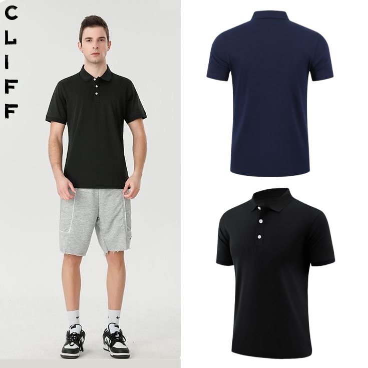 CLIFF เสื้อโปโลผู้ชาย สีล้วน แมทช์ลุคง่าย ลำลอง แบบหลวม แขนสั้นคอปก เสื้อสตรี