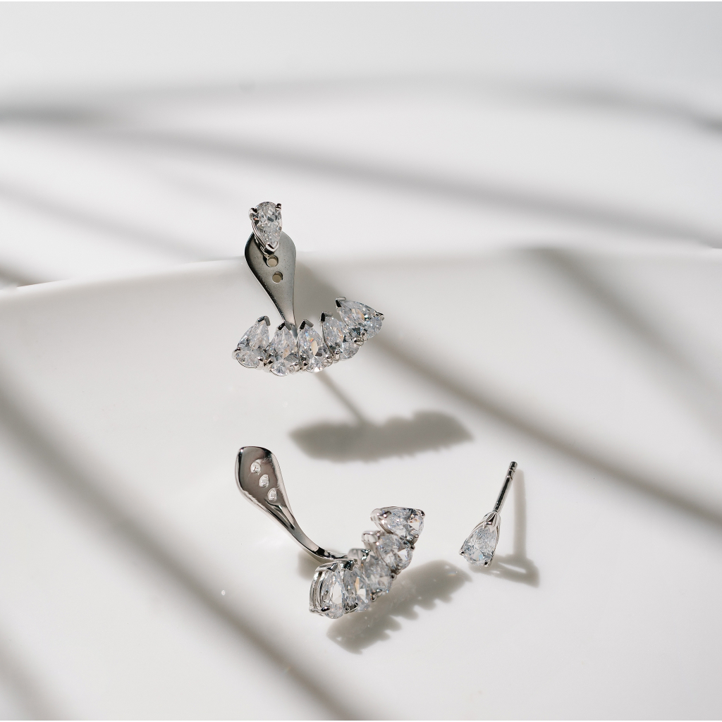 AR-Kang Collection* AKE223 ต่างหูเงินแท้ White Cz ใส่ได้ 2 แบบ (เงินแท้92.5%)