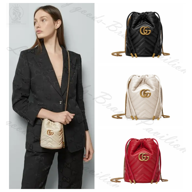 👜Gucci classic ซีรีส์ GG Marmont มินิ กระเป๋าทรงถัง กระเป๋าโซ่ กระเป๋าสะพาย ของแท้💯