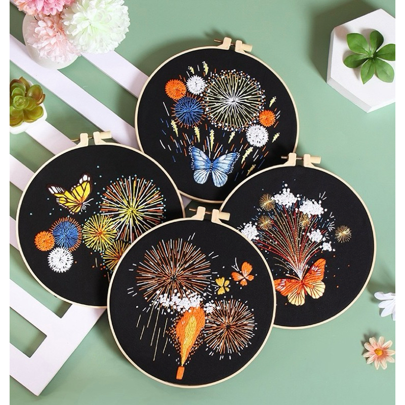 สอนฟรี ชุดปักผ้าลายดอกไม้ คำแนะนำภาษาไทย แถมสะดึงและที่สนเข็ม Embroidery for beginners ชุดปักผ้าDIY ส่งจาก กทม
