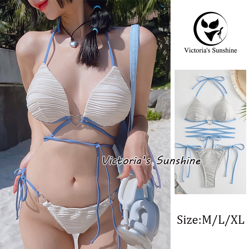 Victoria's Sunshineชุดว่ายน้ำ bikini ชุดบิกินี่ two piece ผูก เว้าหลัง ไลฟ์สดลด50%#0214