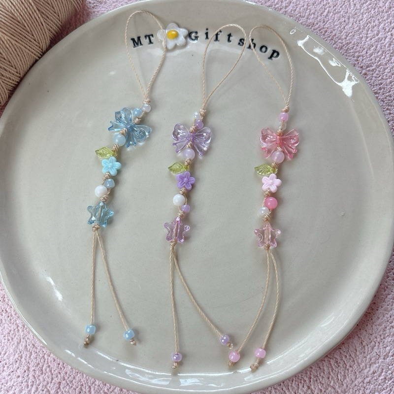 K014 สายห้อยพวงกุญแจ คล้องโทรศัพท์ ลูกปัดถักเชือก