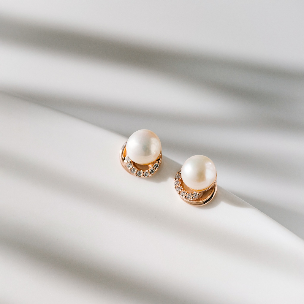 AR-Kang Collection* AKE911 ต่างหูเงินแท้ White Cz , Pearl (เงินแท้92.5%)