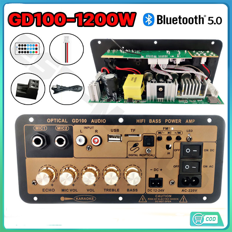 แอมป์จิ๋ว ด้วยแก้วใยนำแสงGD100 220V Bluetooth 5.0เครื่องขยายเสียงซับวูฟเฟอร์ Dual ไมโครโฟนเครื่องขยายเสียง
