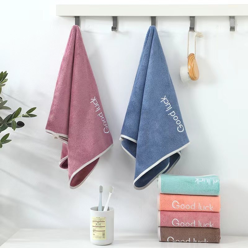 ผ้าขนหนู ซับน้ำดี ผ้าเช็ดตัว ผ้านาโน Good luck ขนาด 70x135 Cm 34*74 Cm สินค้าพร้อมส่ง