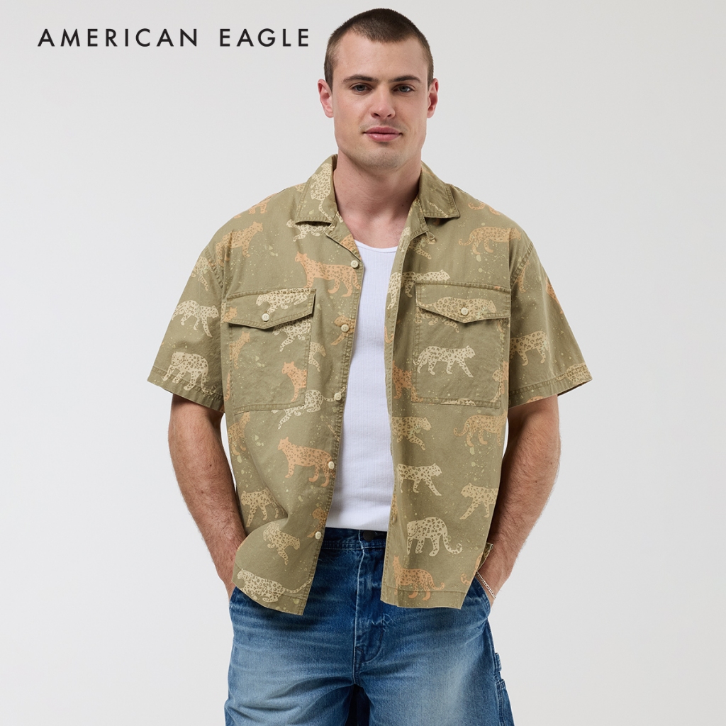 American Eagle 24/7 Stretch Printed Button-Up Poolside Shirt เสื้อเชิ้ต ผู้ชาย (EMSH 015-6288-339)