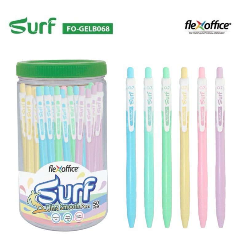ปากกาลูกลื่น Flexoffice แบบกดหมึกสีน้ำเงิน รุ่น เซิร์ฟ Surf 0.7มม. (กระปุก 50 ด้าม)