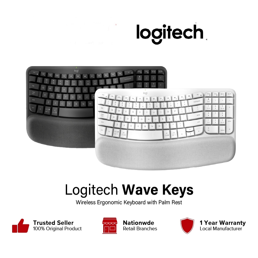 คีย์บอร์ดไร้สาย Logitech Wave Keys wireless ergonomic keyboard with a cushioned palm rest
