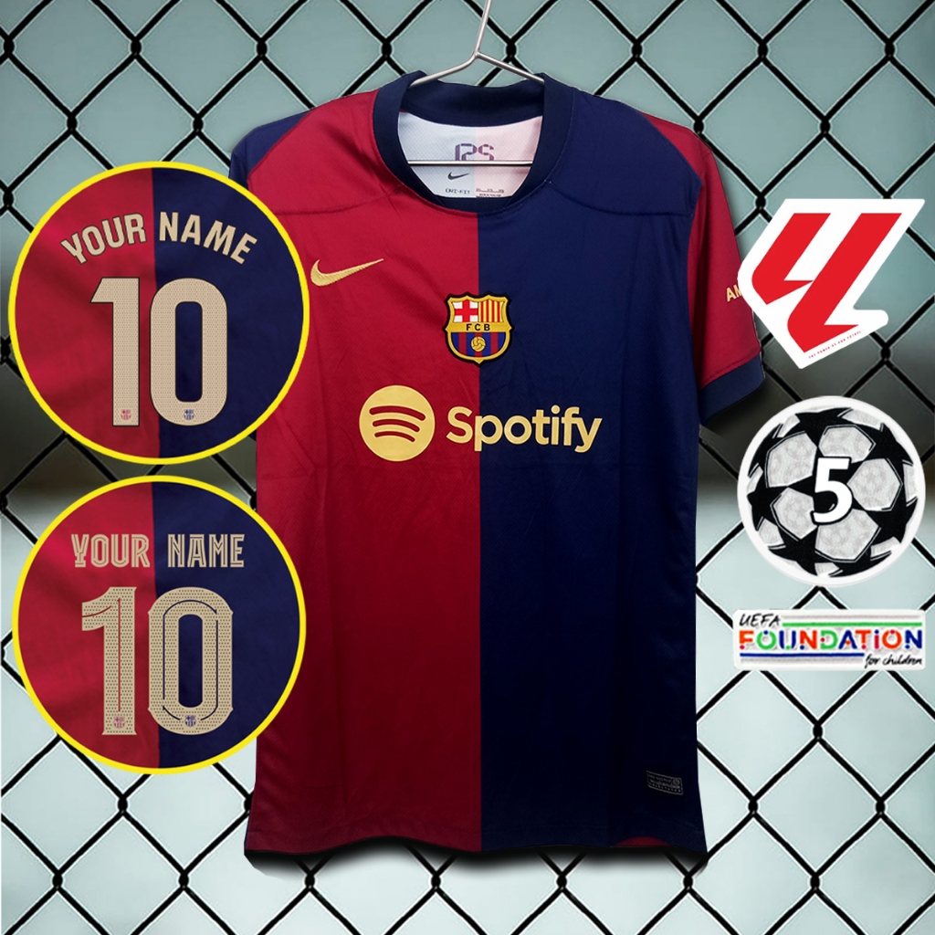 เสื้อฟุตบอลทีม บาร์ซ่า เสื้อ Barcelona เหย้า ล่าสุดปี24-25 AA0158 เกรดเชียร์ รับทำชื่อ-เบอร์ ไซส์เอเชีย XS-4XL
