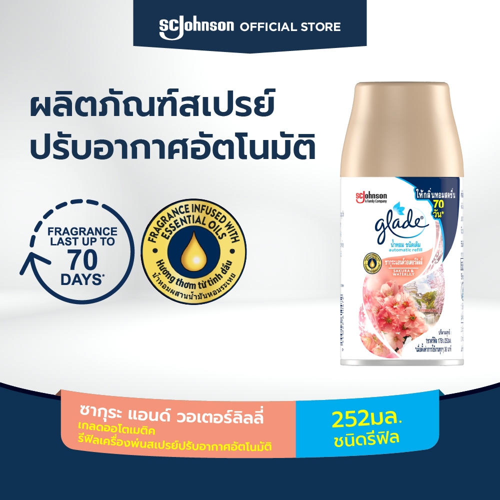 เกลดออโตเมติค สเปรย์ปรับอากาศอัตโนมัติ กลิ่นซากุระ 252 มล ชนิดรีฟิล Glade Automatic Spray Air Freshe