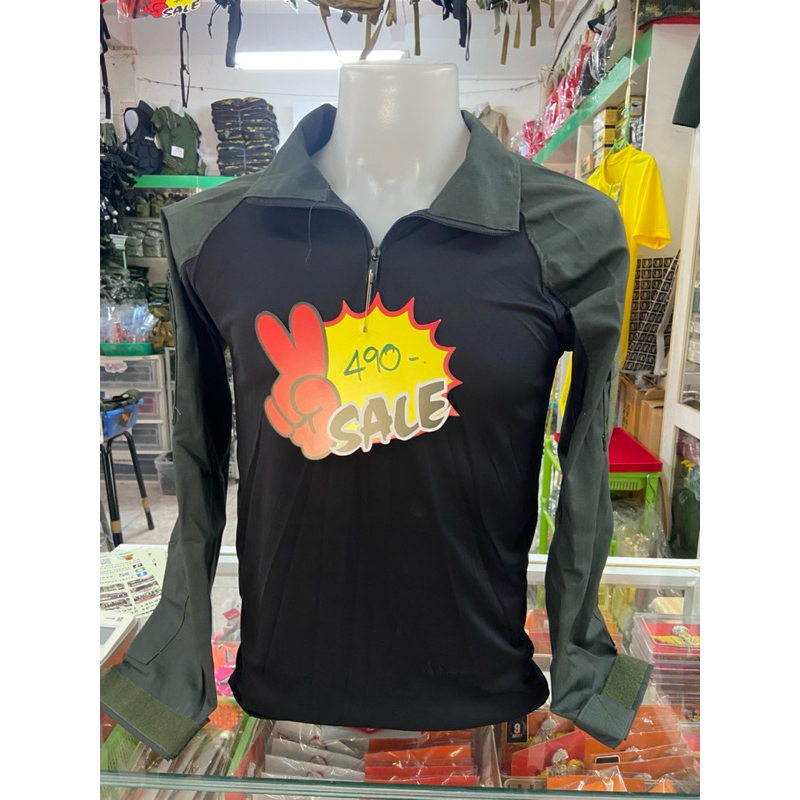 เสื้อคอมแบทเชิ้ตทหารตำรวจเสื้อดำแขนขี้ม้า
