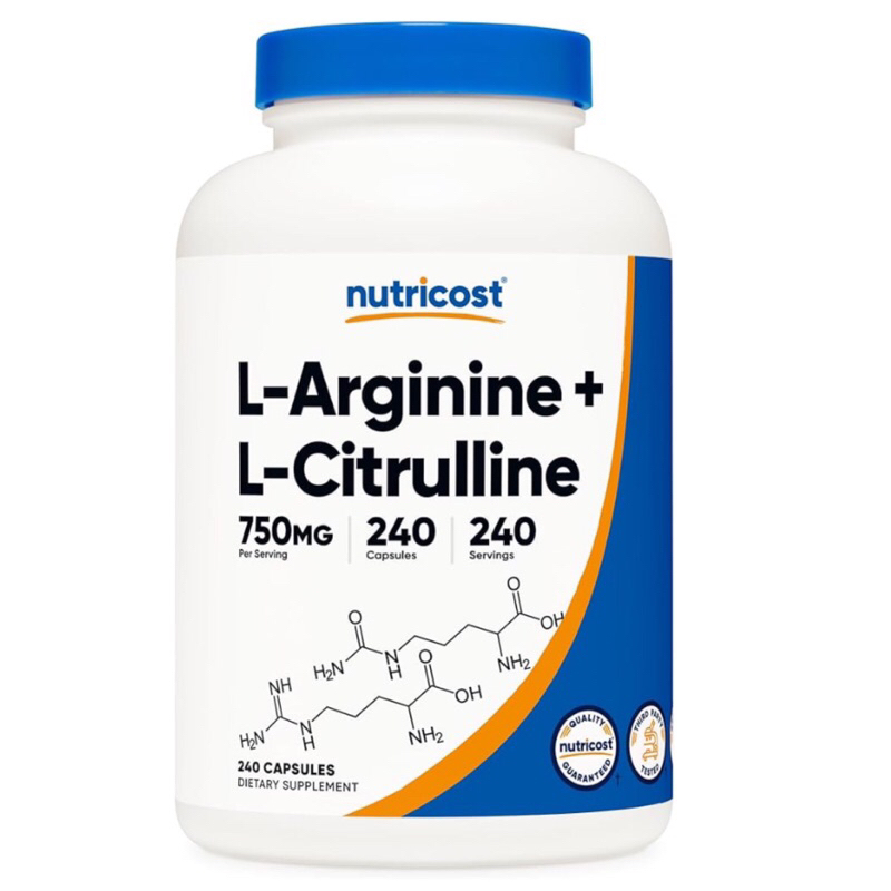 (Nutricost)L-ARGININE+ L-CITRULLINE 500 MG - สนับสนุนสุขภาพหัวใจ กล้ามเนื้อ เผาผลาญไขมัน(120-240แคปซูล)นำเข้าจากอเมริกา