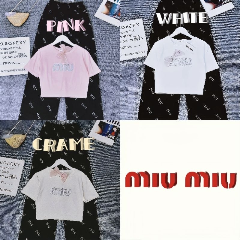 169(เสื้อ+ขายาว) เซ็ต miuเพชรติดโบว์ กางเกงขายาว