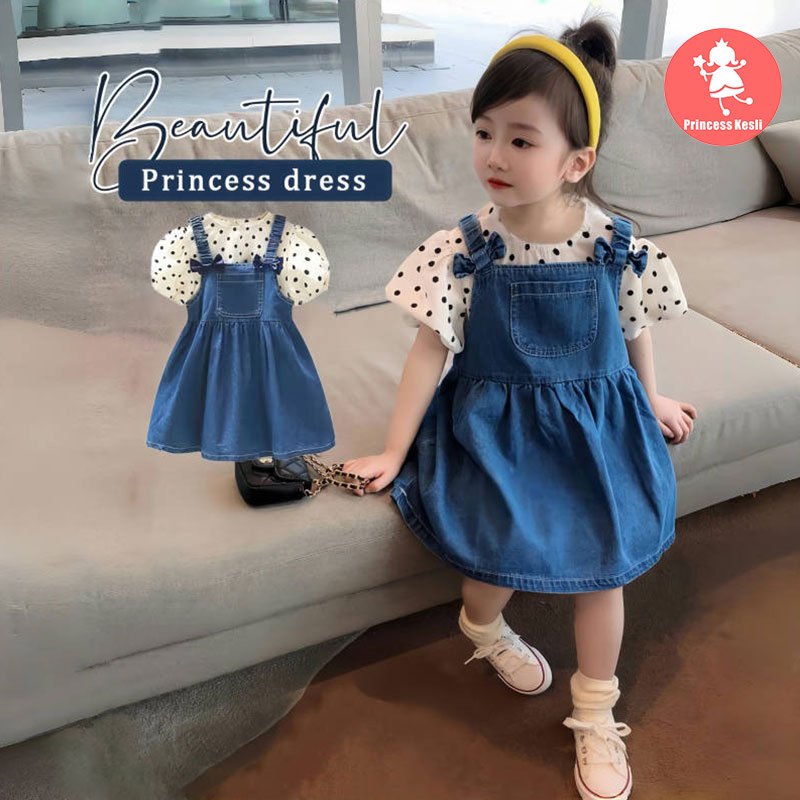 PRINCESS KESLI  ชุดเดรสยีนส์ ชุดเดรสลายเอี๊ยมน่ารัก สำหรับเด็ก