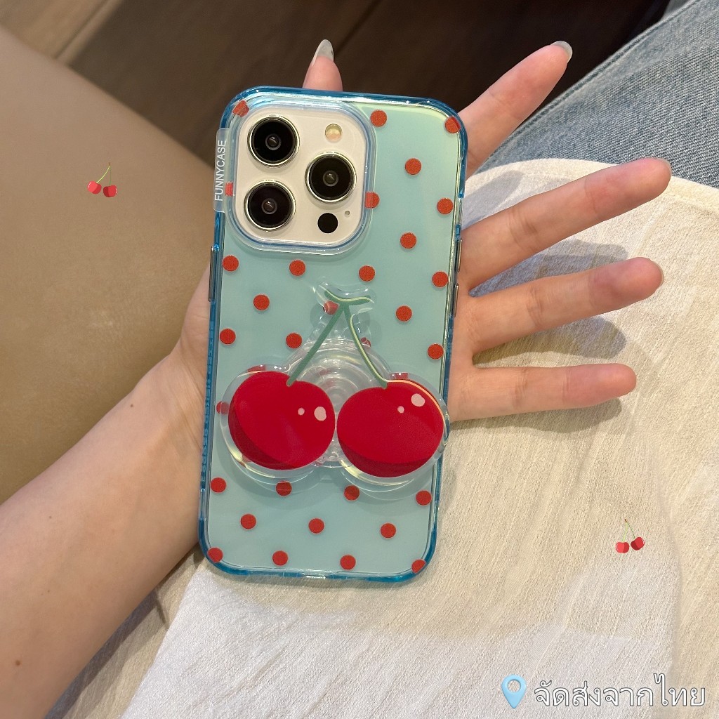 พร้อมส่ง เคสไอโฟน13 12 14 15 15Pro 15 Pro Max cherry เชอร์รี่ จุดคลื่น griptok กันน้ำ กันกระแทก แบบแข็ง iPhone Case