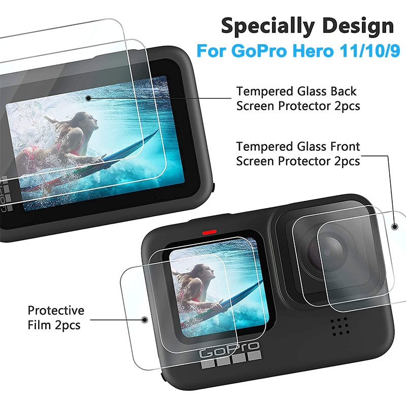 6 ชิ้น ฟิล์มกันรอย For GoPro Hero 12/11/10/9 Camera Tempered Glass Protector Flim ป้องกันหน้าจอ กระจกกันรอย​