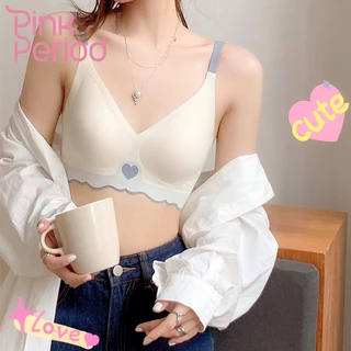 Pink Period เจลลี่บรา ดันทรง เสื้อชั้นใน สีทูโทนลายหัวใจ น่ารัก ไม่มีขอบล้อ การสนับสนุนแบบนุ่มนวล3D