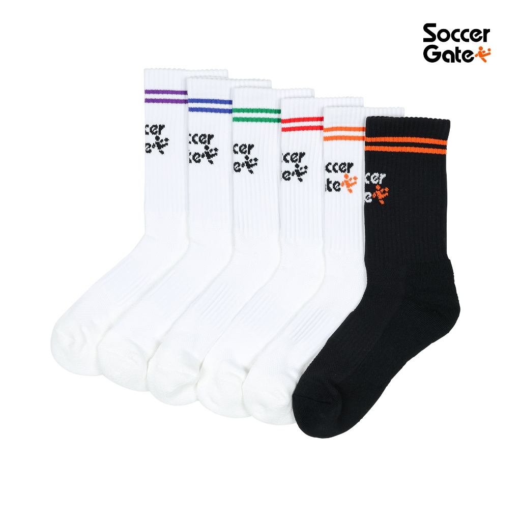 ถุงเท้ากีฬา ครึ่งแข่ง แบบธรรมดา Soccer Gate ลายเส้นคู่