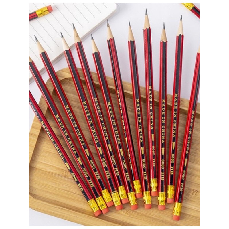 100pcs pencil HB6080 📍พร้อมส่ง📍ดินสอไม้HB เกรดA พร้อมยางลบ ราคาต่อ 100 ด้ามค่ะ