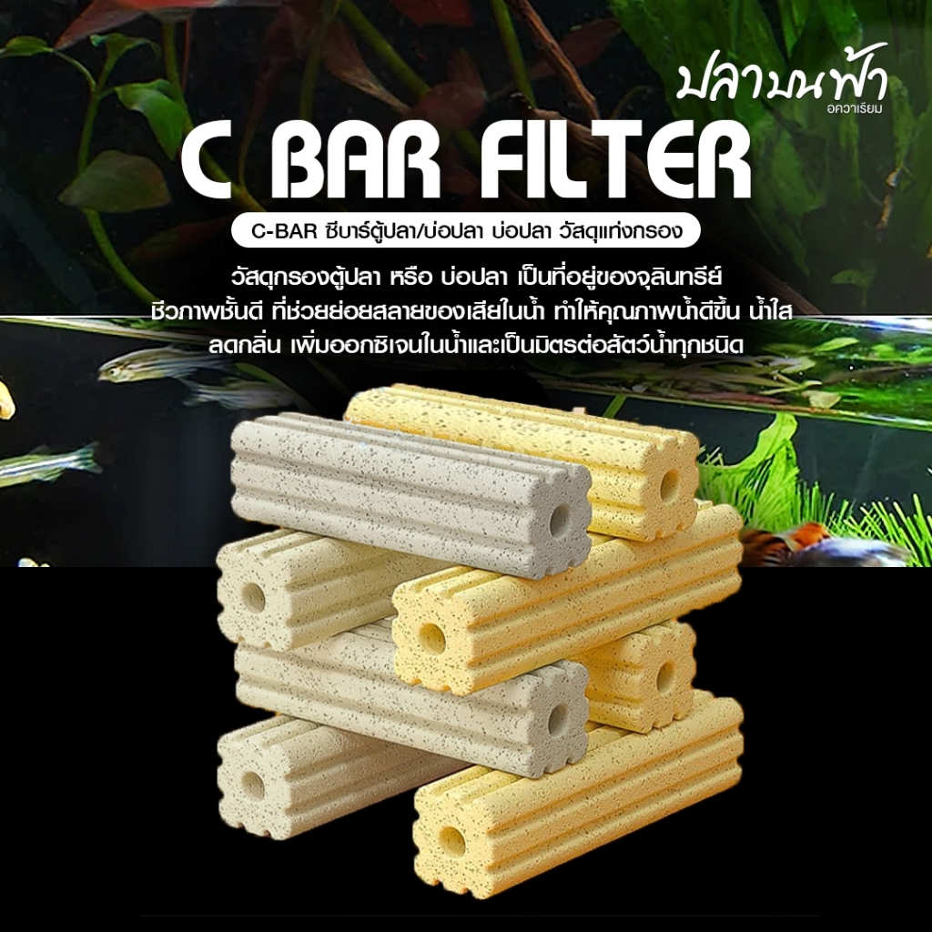 C-BAR ซีบาร์ วัสดุกรองตู้ปลา บ่อปลา ลดของเสียในน้ำทำให้น้ำใสขึ้น มีค่า pH เป็นกลาง แบคทีเรียเติบโตได้ดี
