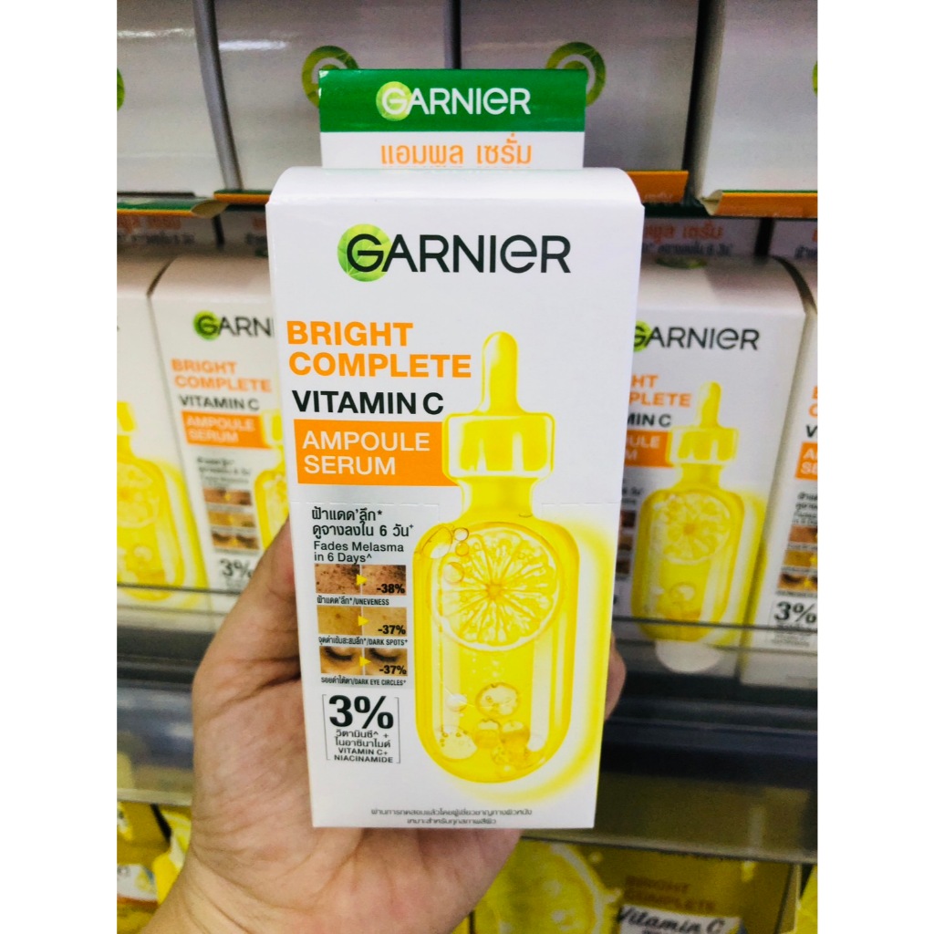 การ์นิเย่ สกิน แนทเชอรัลส์ ไบรท์ คอมพลีท วิตามินซี แอมพูล เซรั่ม 1.5 ml. Garnier Skin Naturals Bright Complete Vitamin C