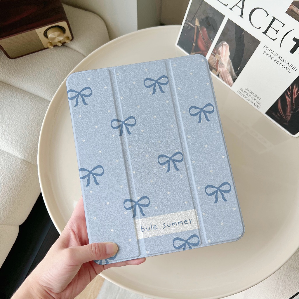 🚀จัดส่งทันที🚀เคสไอแพด bow-knot Pro11 2024 Air7/6 11 Air5/4 Air3 Gen11 โบว์สีน้ำเงิน เคสipad Gen9