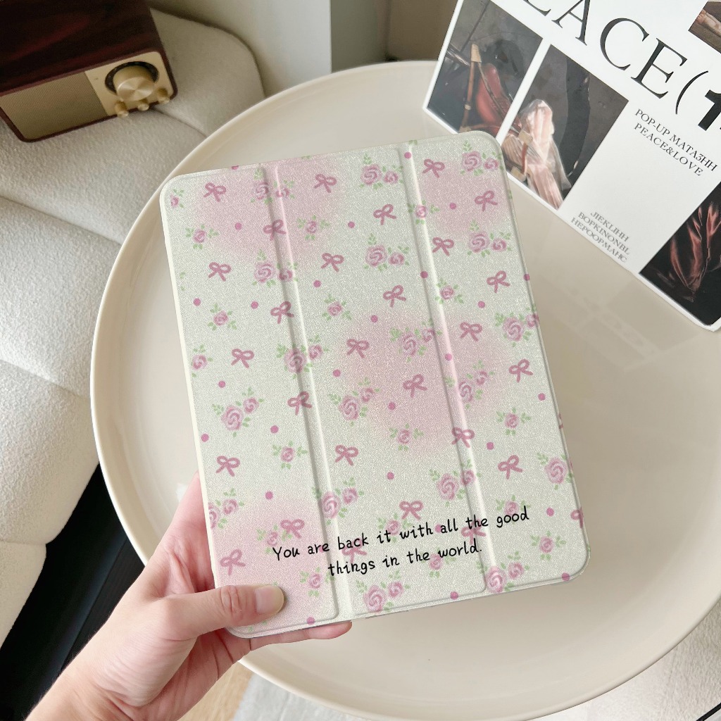 จัดส่งทันที เคสไอแพด ดอกไม้ Gen10 Pro11 2024 Air5/4 10.9 Gen9 mini7bow-knot เคสipad Air5/4 10..9