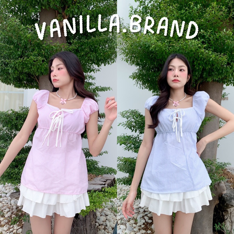 เสื้อคอเหลี่ยมตัวยาว แต่งกุ้นโบว์ -ttm / VB0461