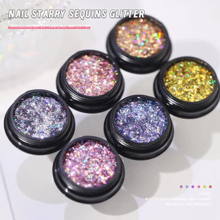 Nawoelite คริสตัล ตกแต่ง อะไหล่เล็บ ชิ้นส่วนเลเซอร์ดวงดาว 6 สีสำหรับตกแต่งเล็บ สติ๊กเกอร์ดาวเลเซอร์ เรืองแสง
