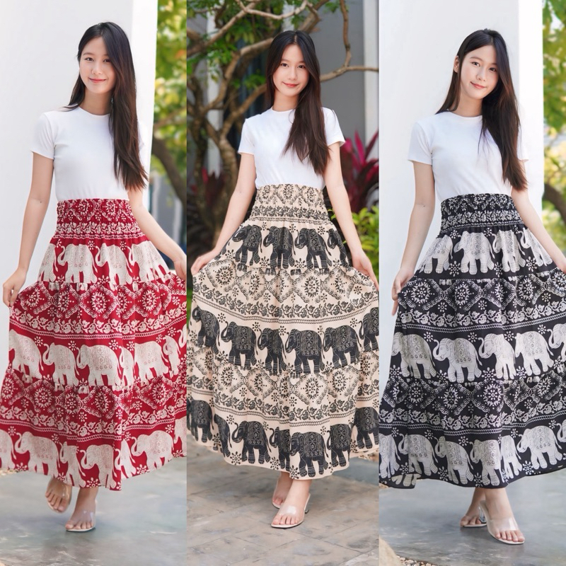 กระโปรงมารุ #ลายช้าง ผ้าไหมอิตาลี ผลิตจากไทย %