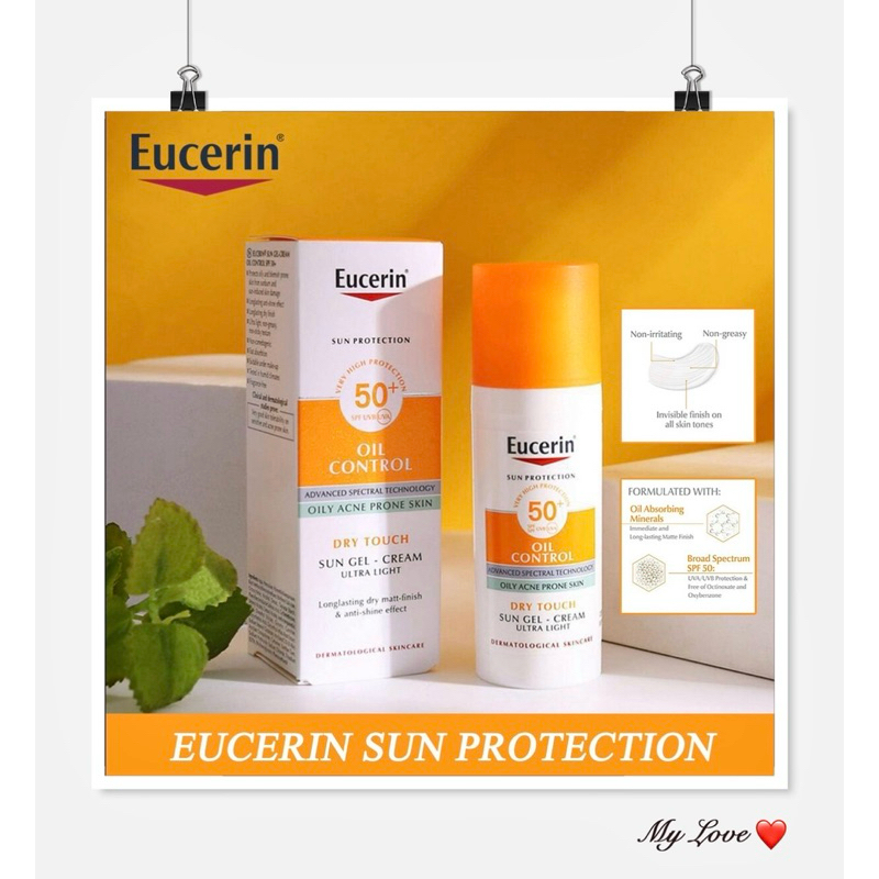 Eucerin Sun Dry Touch Oil Control Face ยูเซอริน ซัน ดราย ทัช ออยล์ คอนโทรล ครีมกันแดดเนื้อ กันแดด SPF50+ 50ml