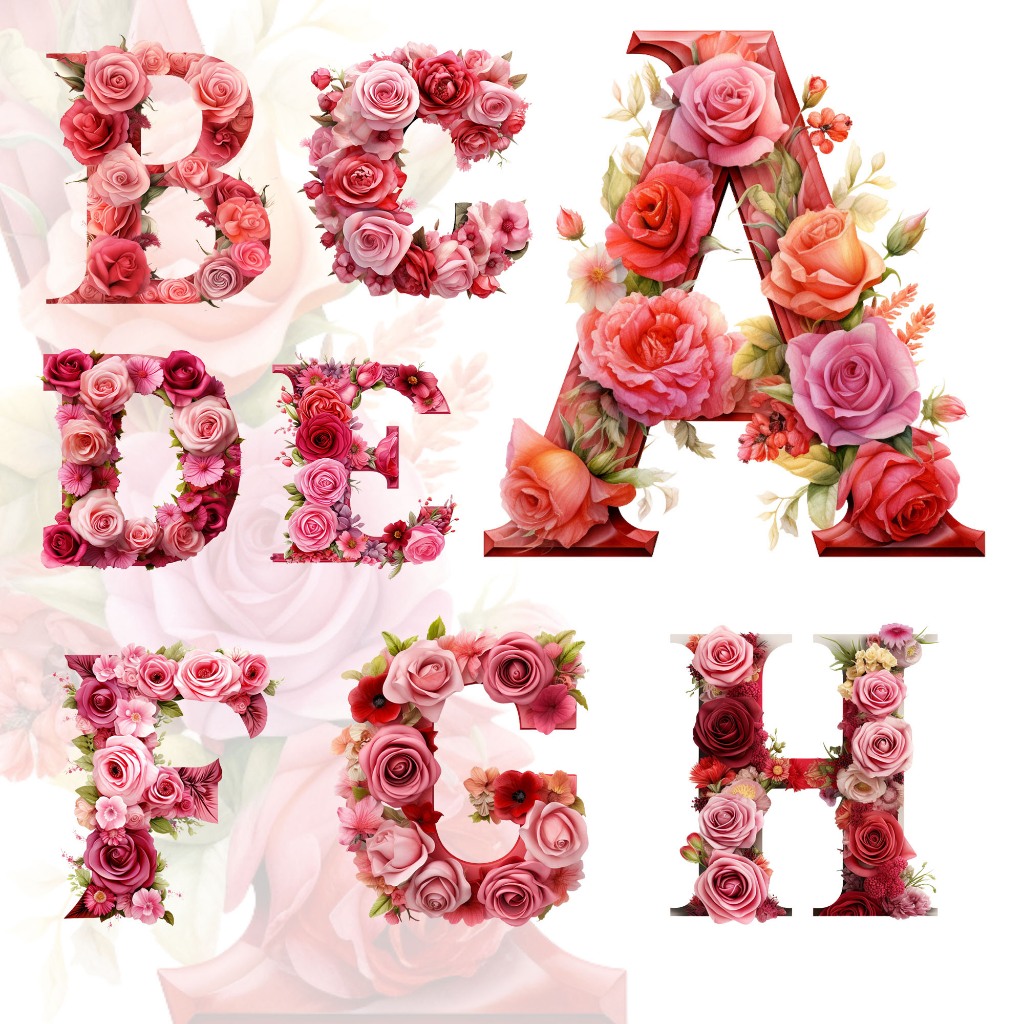 ตัวรีดติดเสื้ออักษร  A – Z  ฟ้อนต์ลายดอกกุหลาบ Valentines   รีดง่ายรีดติดทุกเนื้อผ้า