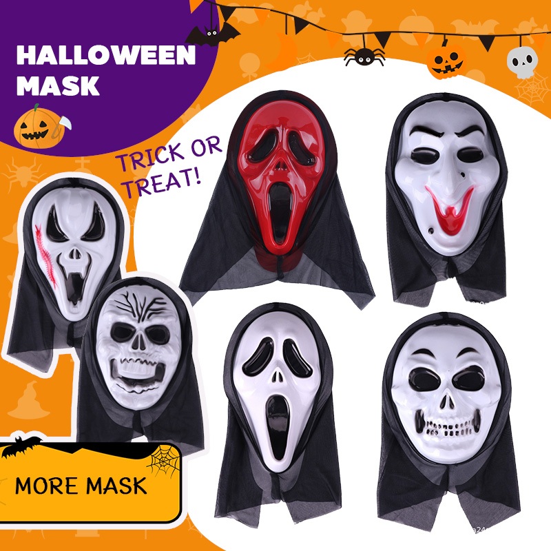 [ส่งจากกรุงเทพฯ]Halloween หน้ากากฮาโลวีนสำหรับเด็ก และผู้ใหญ่, หมวกสยองขวัญ, ตกแต่งหน้ากากหัวกะโหลก, เครื่องแต่งกายฮาโลว