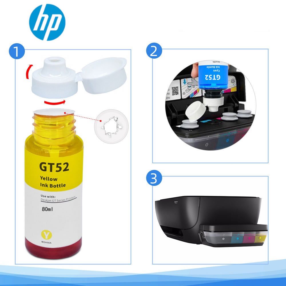 หมึกแท้ HP GT53 สีดำ Black ขนาด 90 Ml. , GT52 สี C, M, Y สีละ 70 Ml. ของแท้ 100 % **แบบไม่มีกล่อง**