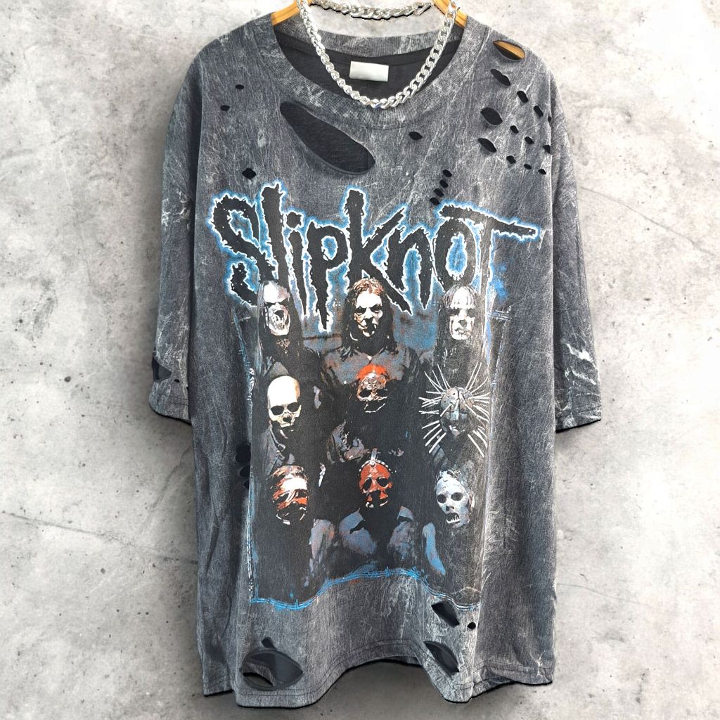 เสื้อขาด เสื้อโอเวอร์ไซส์ ลายวงSLIPKNOT อก44-46" ยาว28" ผ้าฟอก ผ้าคอตตอน