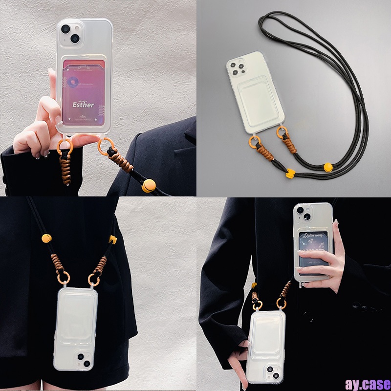 COD CASE เคส iPhone 16 11 13 15 14 12 pro max XR X XS Max 7 8 6 Plus ผู้ถือบัตร พร้อมสายห้อย กันกระแทกนิ่ม Soft TPU