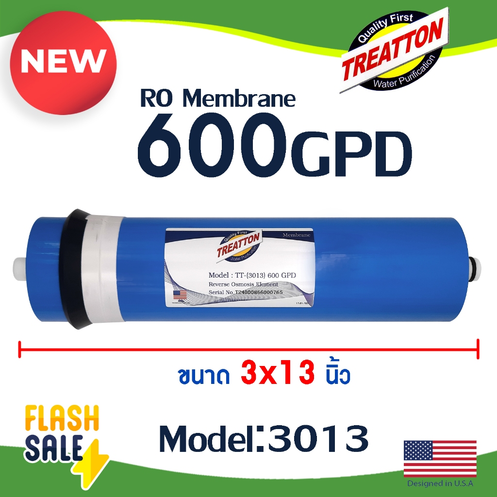 ไส้กรองน้ำ RO เมมเบรน 600 800 1000 GPD TREATTON 3013 Membrane เครื่องกรองน้ำ ตู้น้ำ FAST PURE AQUATEK Ultratek Canature