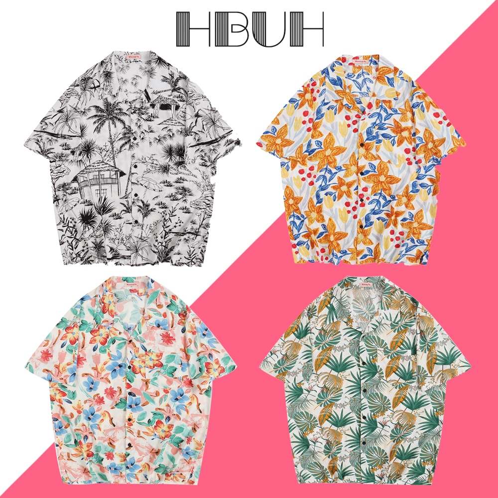 HBUH【ส่งจากกรุงเทพฯ】เสื้อฮาวาย เสื้อเชิ้ต hawaii แขนสั้น ลายดอกไม้ Unisex