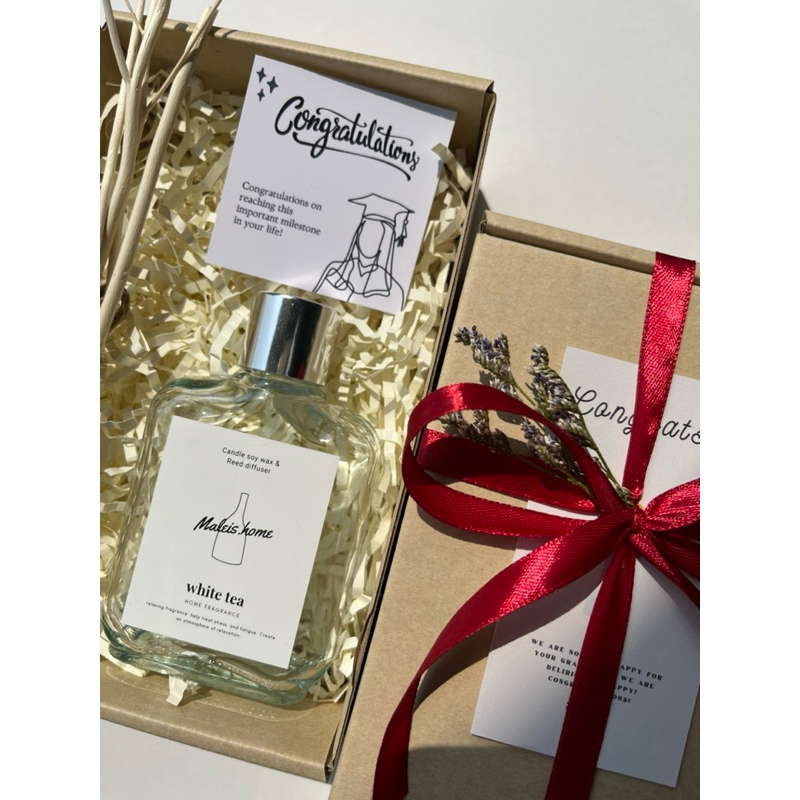 G2 Gift box ไม้หอมกระจายกลิ่น 80 ml size L กล่องน้ำตาล โบว์สีแดง รองครีม
