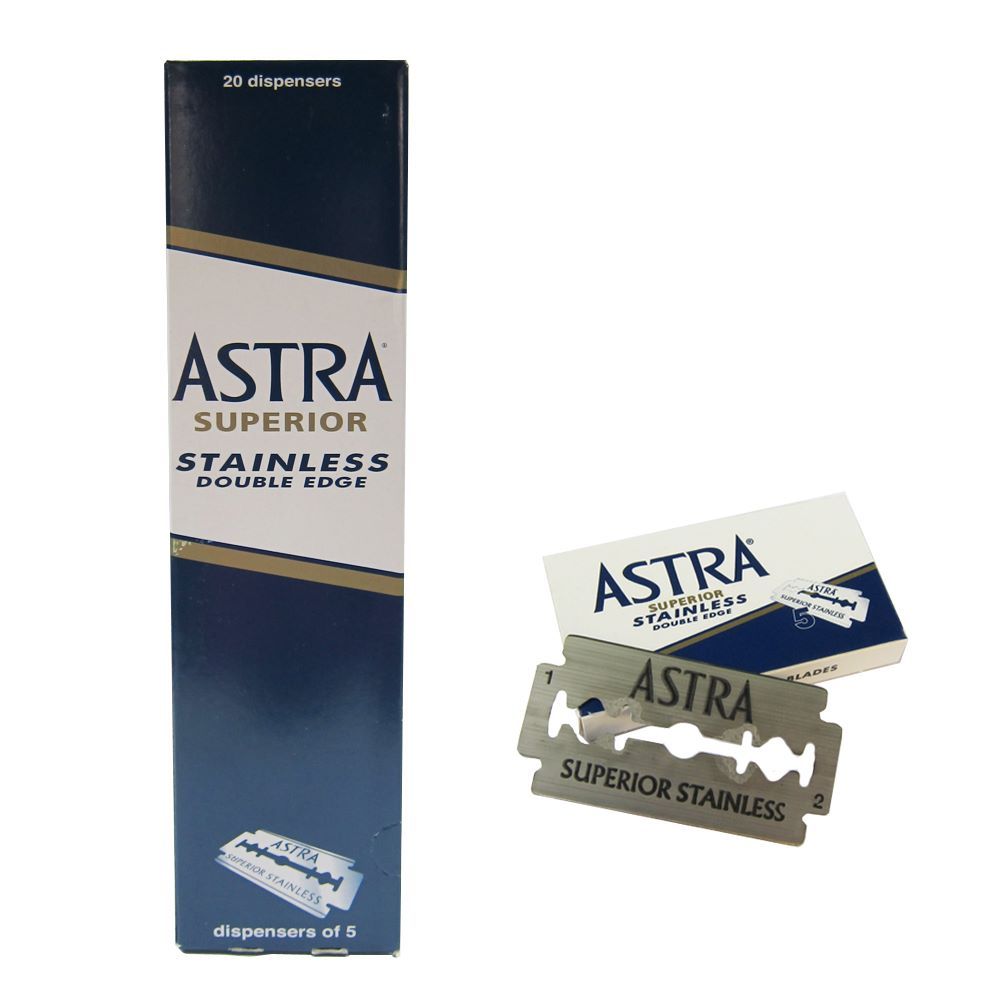 ใบมีด แอสตร้า 2คม กล่องน้ำเงิน Astra Superior Stainless Double Edge ใบมีด โกนหนวด โกนผม เครา กันคิ้ว
