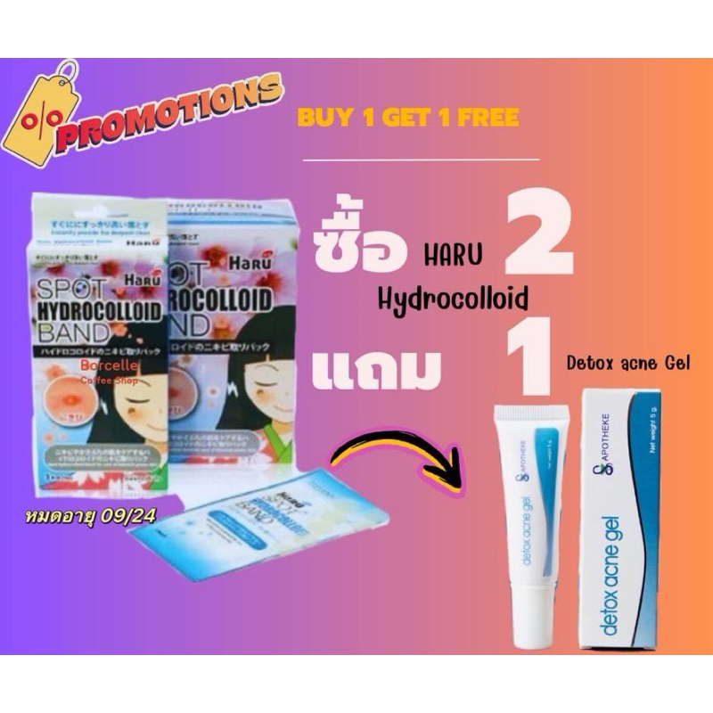 (หมดอายุ09/24)Haru Spot Hydrocolloid Band แผ่นแปะสิว (3 ซอง/กล่อง=36ชิ้น) ชุด2กล่อง