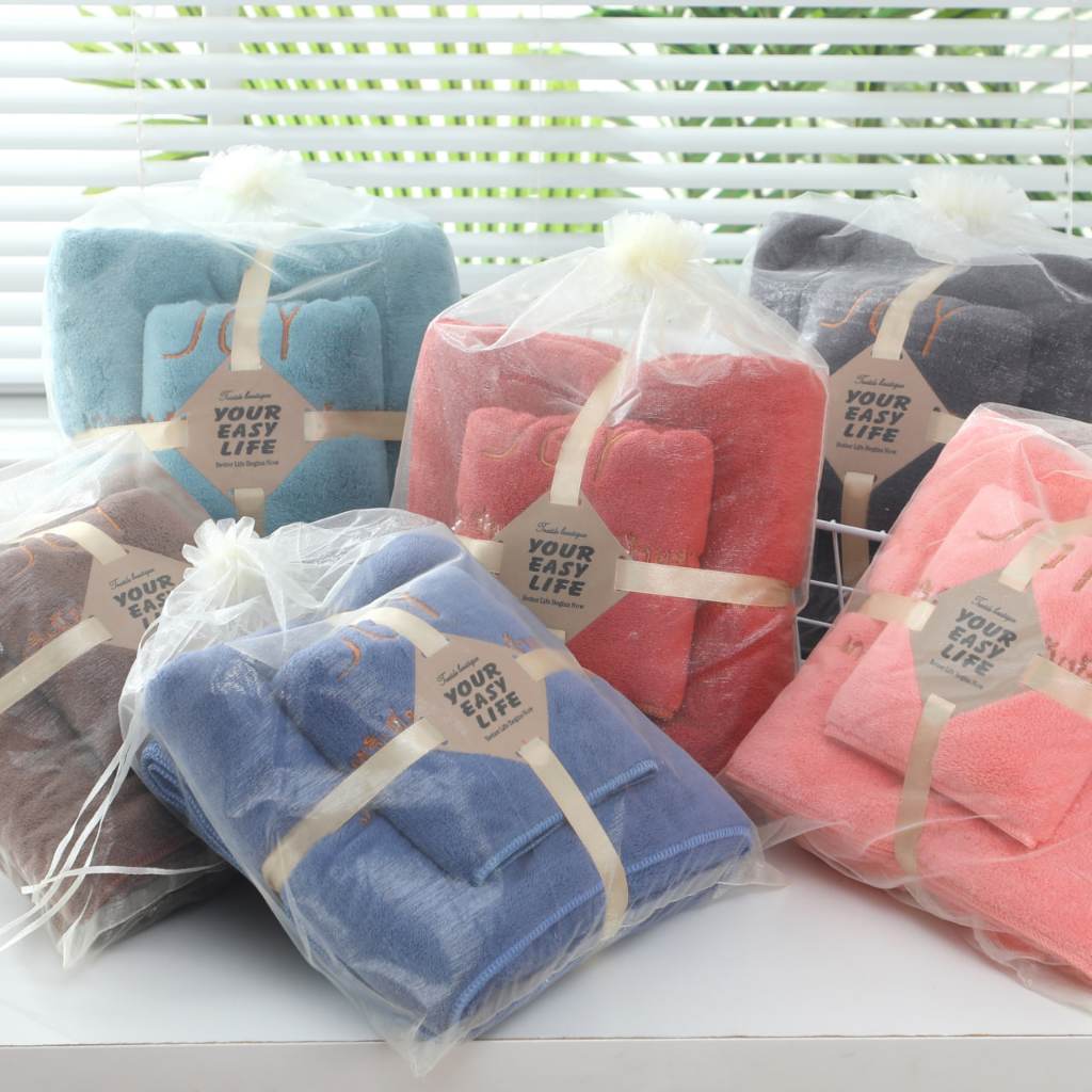 ผ้าเช็ดตัว+ผ้าขนหนู แบบหนาดูดซับอย่างดี ขนาด 70*138 Cmราคาถูกส่งฟรี