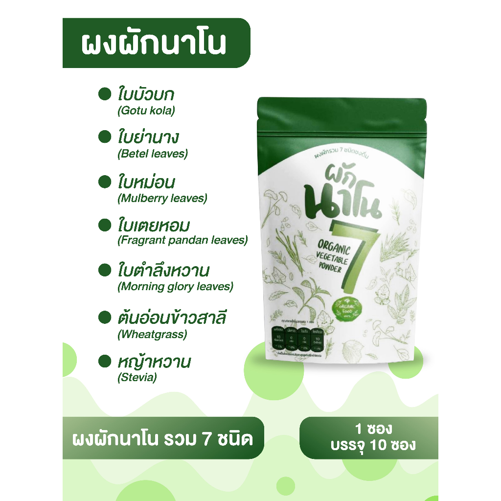 ผงผักนาโน ผักรวม 7ชนิด ผงผักชงดื่ม สูตรผงผักรวม ออแกร์นิค