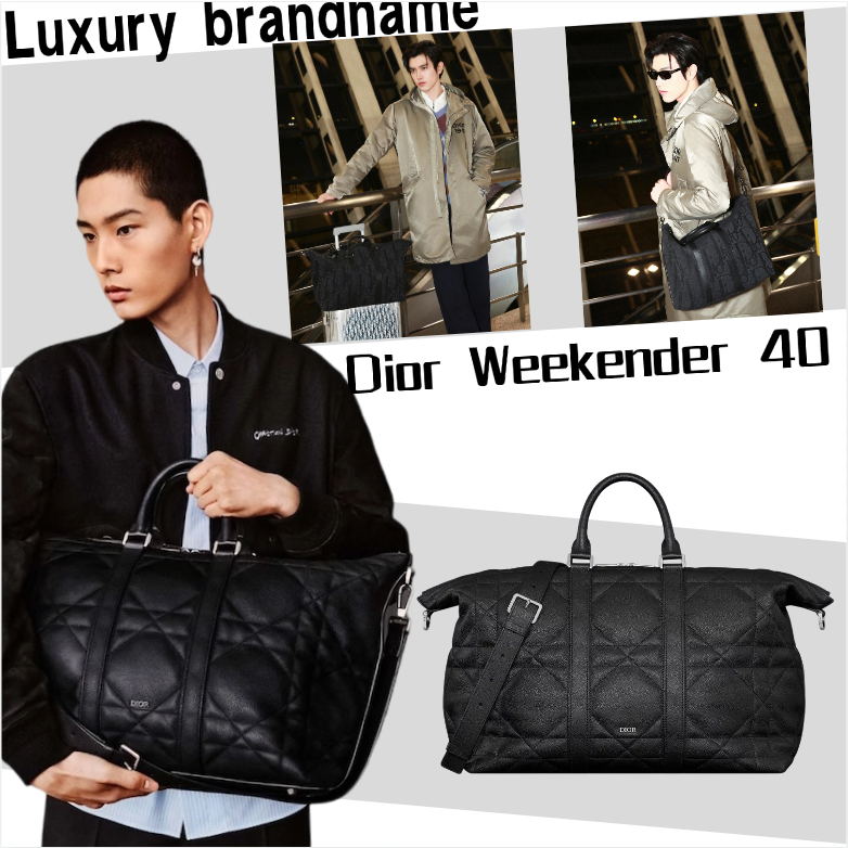 ดิออร์ใหม่ 🎈Dior Weekender 40 Men's Handbag ✨กระเป๋าถือ/กระเป๋าเดินทาง สีดำ#