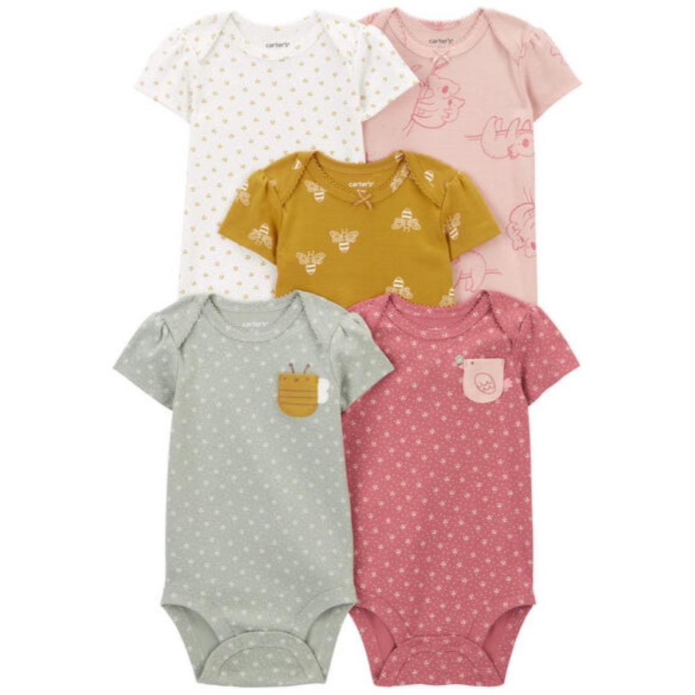 CARTER 5PK BODYSUIT PINK IVORY GREEN L13 คาร์เตอร์ชุดเซ็ทบอดี้สูทแขนสั้น สีชมพู สีงา สีเขียว