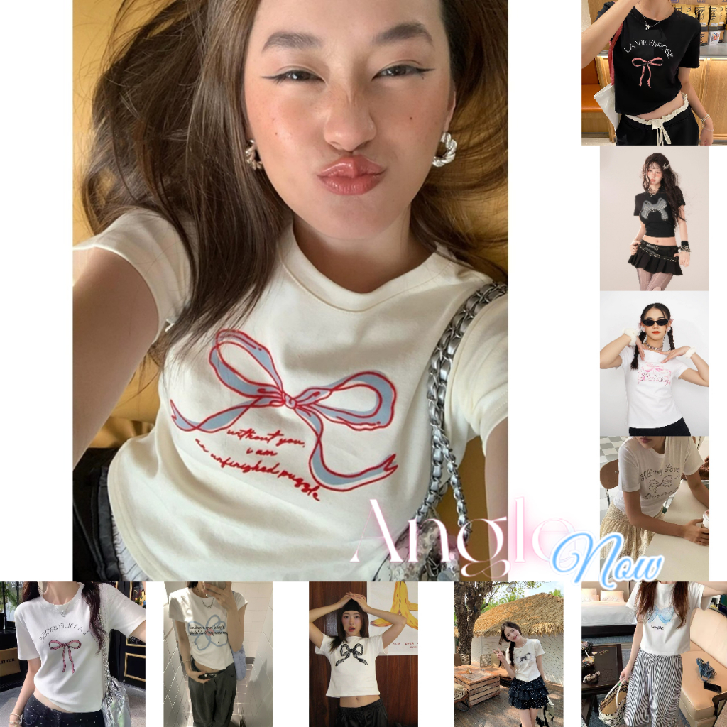 （จัดส่งตลอด 24 ชั่วโมง）Angle Official เสื้อยืดแขนสั้นผ้าฝ้ายแท้ทรงสลิมใส่แล้วดูผอม