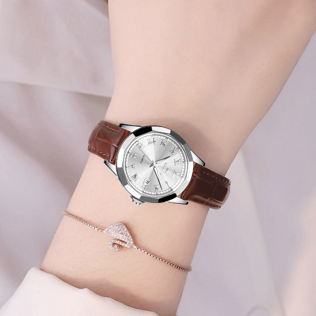 OLEVS นาฬิกาหญิง สายหนังสีดำ กันน้ำ 100% เล็ก พร้อมปฏิทิน ตัวเลขโรมัน เข้ากับทุกการแต่งกาย สไตล์ธุรกิจ นาฬิกาหญิง 9990
